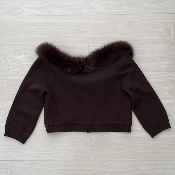 SALE! Valentino Brown Wool & Cashmere Blend Cropped Cardigan w/ Trim - Picture 9 of 12